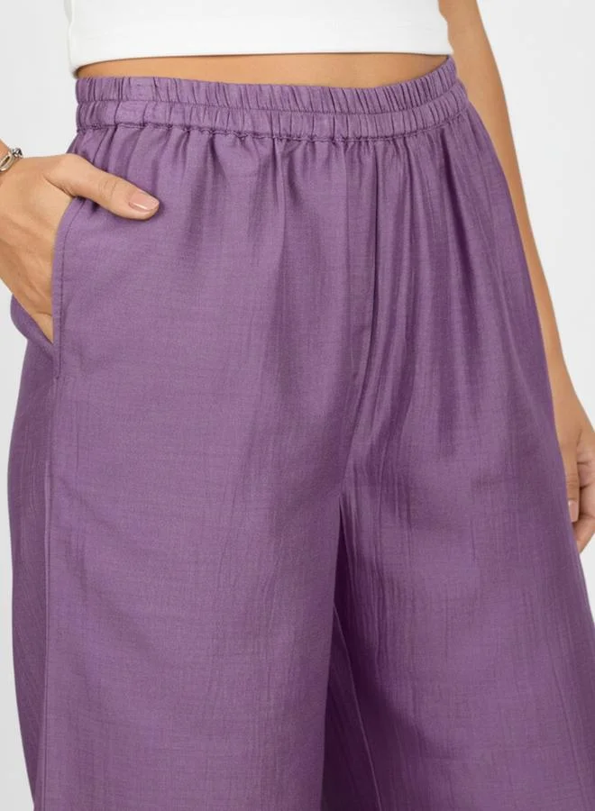 WineRed طقم قميص مطرز وبنطال بأرجل واسعة